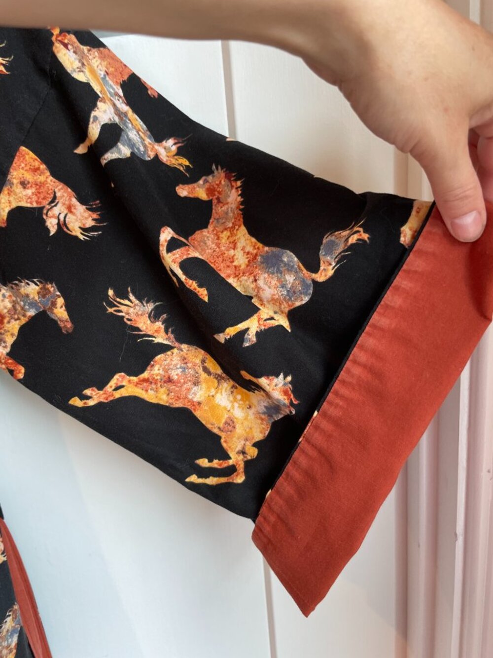 Wild Horses Short Robe Jacket Kimono 100% Cotton Boho Copper Reversible Cuffs OS - Picture 4 of 15